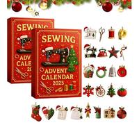 Sewing Advent Calendar 2025, 24 Days of Creative Surprises for Crafters & Sewing Lovers, 2D Acrylic Sewing-Themed Christmas Countdown Box, Gift for DIY Makers(Red*2)