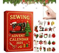 Sewing Advent Calendar 2025, With 24pcs 2D Acrylic Mini Sewings Tools,Craft & Stitching Countdown Gift Box with Buttons, Threads & Ornaments for Xmas Tree,Car Rearview Mirrors,Walls,Window (Red)