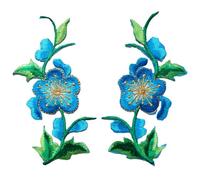 Sewing Applique Patches, Embroidered Patches 2 Pcs Multicolor Flowers Leaves Roses Sew Iron On for Clothes DIY(Blue)