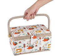 Sewing Basket, Cute Cartoon Sewing Box, Floral Printed Fabric Sewing Basket for Storing Needle Sewing Thread, Household Sundry Portable Convenient Large Sewing Storage Organizer with Handle