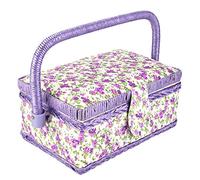 Sewing Basket, Sewing Box Organizer with Plastic Tray Fabric Craft Sewing Basket Thread Needle Storage Box Organizer Flower Printed Sewing Storage Box Sewing Organizer for Adults