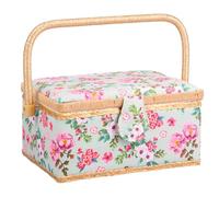 Sewing Basket, Vintage Wood Sewing Storage Box with Tray,Sewings Kit Carrying Bag Floral Print Design for Traveling Beginner Professional No Accessories(green)