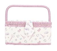 Sewing Basket with Fabric Craft Thread Needle Vintage Sewing Basket Household Design Sewing Tool Storage Box with Removable Tray Builtin Pin Cushion and Interior Pocket