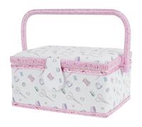 Sewing Basket with Removable Tray, Interior Pocket and Adjustable Handle, 24×17.5×13 cm Large Sewing Box Stylish Portable Sewing Kit Storage and Organizer Case for Needles Thread Tape Measure(purple)