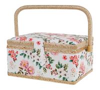 Sewing Basket with Removable Tray, Interior Pocket and Adjustable Handle, 24×17.5×13 cm Large Sewing Box Stylish Portable Sewing Kit Storage and Organizer Case for Needles Thread Tape Measure(flower)