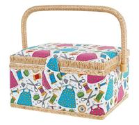Sewing Basket with Removable Tray, Interior Pocket and Adjustable Handle, 24×17.5×13 cm Large Sewing Box Stylish Portable Sewing Kit Storage and Organizer Case for Needles Thread Tape Measure(colour)