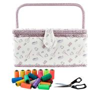 Sewing Basket - With Removable Tray Large Multi-Compartment | 24x17.5x15cm Sewing Kit Basket Storage Organizer | For Thread Needles Quilting Crochet Craft Women Adults Beginners Home Travel