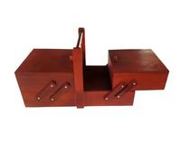 Sewing Baskets Foldable Wood Box Scissors Accessories Home Sew Basket Organizer For Sewing Mending(Red)