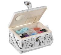 Sewing Box Organiser,Wooden Sewing Basket with Organiser Tray Compartments,24x17.5x13CM Seaming Kits Carrying Bag with Handle,Vintage Filled Mending Box for Beginner & Professional