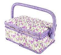 Sewing Box, Sewing Organizer Fabric Craft Thread Needle Storage Box Flower Printed Sewing Storage Box Organizer Sewing Basket Sewing Storage Box with Plastic Tray for Adults