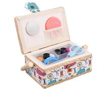 Sewing Box,Wooden Sewing Basket with Organiser Tray Compartments,19.5x13x10CM Seaming Kits Carrying Bag for Storage,Vintage Filled Mending Box for Beginner & Professional(Pinkness Blue)