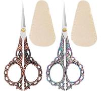 Sewing Embroidery Crafting Scissors Stainless Steel Vintage Peach Blossom Handle for DIY Tools Craft Tailor Needlework Threading Shears 2 Packs 5 Inches with Cover (Red Bronze and Color)