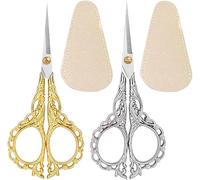 Sewing Embroidery Crafting Scissors Stainless Steel Vintage Peach Blossom Handle for DIY Tools Craft Tailor Needlework Threading Shears 2 Packs 5 Inches with Cover (Gold and Silver)