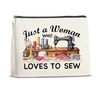Sewing Gifts Makeup Bag for Women, Hostess Gifts for Female Mom Grandma Birthday Christmas Gift for Quilters Sewing Lovers Just a Woman Who Loves to Sew Cosmetic Bag Travel Toiletry Bag for Purse,