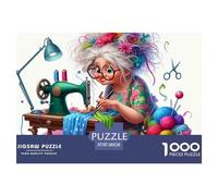 Sewing Grandma Great Gift Idea 1000 Piece Jigsaw Puzzle -Elderly Woman Sewing with Colorful Yarn for Adults Men And Women Educational Game Challenge38x26cm/1000pcs
