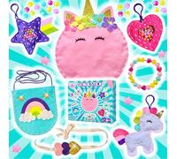 Sewing Kit for Kids Beginners - Creative Craft Gift for Girls age 6 7 8 9 10 -Learn to Sew Craft Kit -Unicorn Gifts for Girls -Make Your Own Unicorn Pillow Headband Bracelet Bag Keychains -Easy Sewing