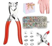 Sewing Kit with 100pcs Metal Buttons - Manual Pliers Tool Included, 9.5mm Five Claw Buckle Installation Plier Tool, Buttons & Pliers Tool Kit for Clothing, DIY Handicrafts (100Pcs/Colorful)