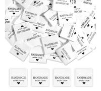 Sewing Labels for Handmade Items, 100 Pieces Handmade with Love Clothing Labels Tags Personalized Embossed Crochet Fabric Tags for Clothes, Crochet, Knitting, Sewing Projects and DIY Crafts, Beige