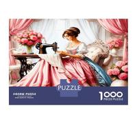Sewing Lady 1000 Piece Classic Jigsaw Puzzle Vintage Romantic Charm Jigsaw Puzzle Bundle Sturdy Cardboard DIY Fun Challenging Family Game Beautiful Decor Kids 52x38cm/1000pcs