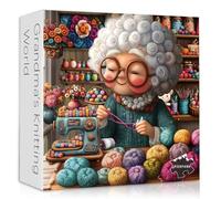 Sewing Machine 1000 Piece Puzzles for Adults,Funny Grandma Puzzle Floral Embroidery, Cozy Craft Room with Yarn Flowers Puzzle,PICKFORU Grandma's Knitting World Jigsaw Challenge