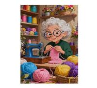 Sewing Machine 500 Piece Puzzle for Adults, Cozy Craft Room with Yarn Flowers, Grandma Knitting World Jigsaw Puzzle, Fun and Challenging Family Game, Home Decor Gift for Adults, Seniors