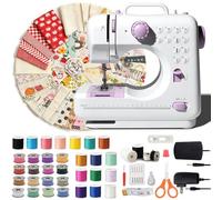 Sewing Machine 505 for Beginners with 50Pcs Cloth Piece, 12 Stitches Double Thread Electric Heavy Duty Sewing Machine, Easy Sewing with 42Pcs Sewing Kit (White and Purple)