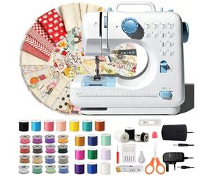 Sewing Machine 505 for Beginners with 50Pcs Cloth Piece, 12 Stitches Double Thread Electric Heavy Duty Sewing Machine, Easy Sewing with 42Pcs Sewing Kit (White and Blue)