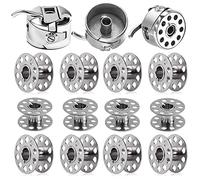 Sewing Machine Bobbin Case Holder Stainless Steel and 12 Pieces Metal Replacement Machine Bobbins Spool Universal fits Most Brands for Front Loading 15 Class Machines