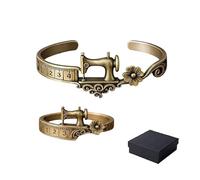 Sewing Machine Bracelet & Ring Set, Adjustable Vintage Sewings Machine Jewelry Set with Measuring Tape Detail & Floral Charm, for Sewing Lovers, Quilters (#C)