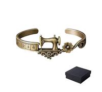 Sewing Machine Bracelet & Ring Set, Adjustable Vintage Sewings Machine Jewelry Set with Measuring Tape Detail & Floral Charm, for Sewing Lovers, Quilters (#A)