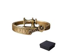Sewing Machine Bracelet & Ring Set, Adjustable Vintage Sewings Machine Jewelry Set with Measuring Tape Detail & Floral Charm, for Sewing Lovers, Quilters (#B)
