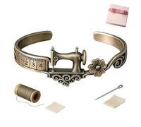 Sewing Machine Bracelet & Ring Set, Vintage Sewing Charms Machine Jewelry, Antique Bronze Crafts, Themed Adjustable Bracelet for Quilting and Sewings Enthusiast (Bracelet,one size)