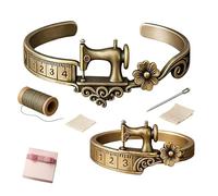 Sewing Machine Bracelet & Ring Set, Vintage Sewing Charms Machine Jewelry, Antique Bronze Crafts, Themed Adjustable Bracelet for Quilting and Sewings Enthusiast (Bracelet + Ring,#7-Circ 54.4mm)