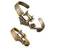 Sewing Machine Bracelet & Ring Set,Vintage Sewing Charms Machine Jewelry,Quilters Themed Metal Alloy Adjustable Bracele,Antique Bronze Alloy Bracelets & Rings (8, 6.5, Centimeters)