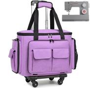 Sewing Machine Case with Wheels - Rolling Sewing Machine Tote with Removable Bottom Pad & Multiple Storage Pockets, Compatible with Singer & Brother (Purple)