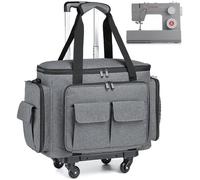 Sewing Machine Case with Wheels - Rolling Sewing Machine Tote with Removable Bottom Pad & Multiple Storage Pockets, Compatible with Singer & Brother (Grey)