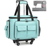 Sewing Machine Case with Wheels - Rolling Sewing Machine Tote with Removable Bottom Pad & Multiple Storage Pockets, Compatible with Singer & Brother (Teal)