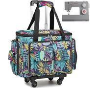 Sewing Machine Case with Wheels - Rolling Sewing Machine Tote with Removable Bottom Pad & Multiple Storage Pockets, Compatible with Singer & Brother (Floral)