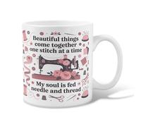 Sewing Machine Ceramic Coffee Mug, Craft Vintage Flowers Scissors Spring Peach Novelty Tea Mug with Handle Ideal for Friendship Family Colleague Staff Sweetheart Teachers 11 Oz