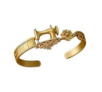 Sewing Machine Cuff for Tailors, Adjustable Alloy Bangle, Tape Measure Detail, Floral Scroll Everyday Jewelry Seamstress Accessory Tailor Themed Cuff Maker Jewelry Hobby Wristwear Ruler Open