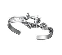 Sewing Machine Cuff for Tailors, Adjustable Alloy Bangle, Tape Measure Detail, Floral Scroll Everyday Jewelry Seamstress Accessory Tailor Themed Cuff Maker Jewelry Hobby Wristwear Ruler Open