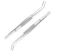 Sewing Machine Curved Tweezers Set - 6 inch/15.5cm Serrated Bent Tips Professional Grade Stainless Steel Angled Tweezers for Crafting/Pet, 2 Pcs