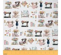 Sewing Machine Fabric by The Yard Rose Flowers Leaf Sew Needlework Indoor Fabric Craft Handmade Stitching Vintage Upholstery Soft Fabrics Girls Sewing Lovers Pink Craft Hobby Fabrics 5 Yards 180"x59"