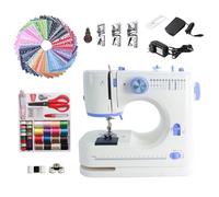 Sewing Machine for Beginners, Electric Portable Mini Small Sewing Machine with 50 Pcs Fabric and 32 Pcs Sewing Threads Kit, 12 Built-in Stitches 2 Speed with Foot Pedal (Blue)