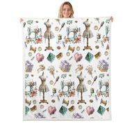 Sewing Machine Kids Throw Blanket,Needlework Bowknot Bow Tie Princess Bed Blanket,Craft Handmade Stitching Rose Flowers Girls Boys Sofa Decor,Pink White Fuzzy Blanket,Queen Size (90 x 90 Inches)