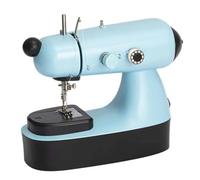 Sewing Machine Mini Portable Household Night Light Foot Pedal Dual Speed Adjustment Double Thread Electric Manual DC Power(BLUE)
