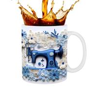 Sewing Machine Mug | Flat Printed Sewing Machine Tea Cups for Lovers, Floral Printed Milk Coffee Cup, Decorative Water Cups, Gift for Women Men