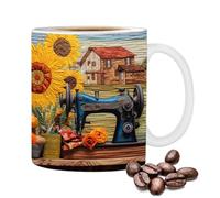 Sewing Machine Mug,Floral Sewing Machine Design Ceramic Cup | 350ml Novelty Quilting Mug, Gift for Women Men, Birthday, Lovers