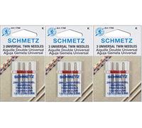 Sewing Machine Needles Schmetz - Twin, Assorted Sizes 1.6/70, 2.0/80 & 3.0/90, 3 Packs for The Price of 2! Includes Large Schmetz Needle Threader