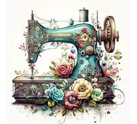Sewing Machine Pattern Cross Stitch Kit for Adults, 14CT Counted Full Embroidery Kit with Eco-Friendly Threads, 40x40cm Vintage Sewing Theme DIY Needlework Wall Art Home Decor (Multicolored-1)